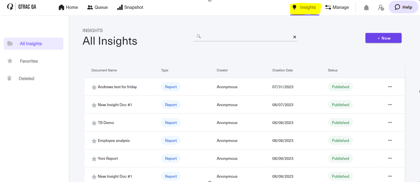 Insights tab view